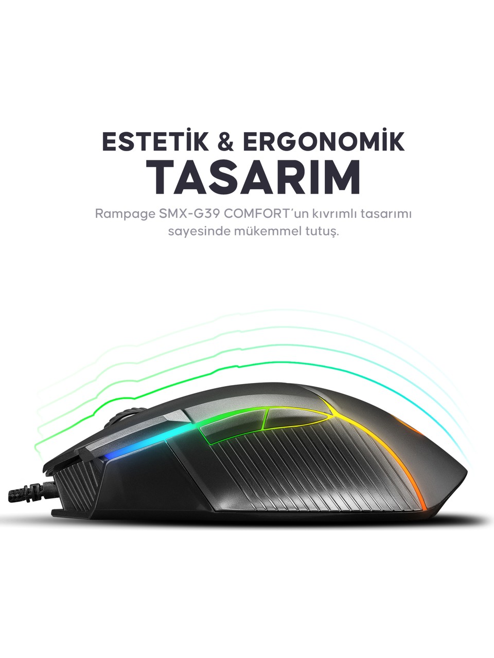 Rampage SMX-G39 COMFORT RGB Makrolu Ergonomik Optik Kablolu Oyuncu Mouse Görseli