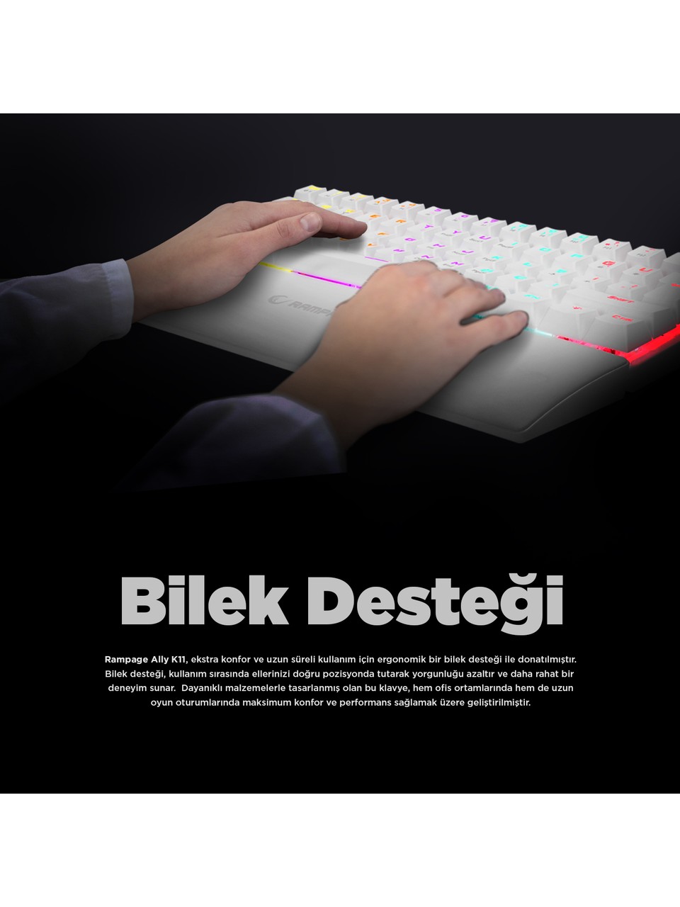 Rampage Ally K11 Beyaz TKL Red Switch Kablolu Mekanik Oyuncu Klavyesi Görseli