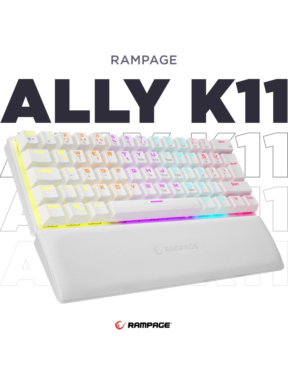 Rampage Ally K11 Beyaz TKL Red Switch Kablolu Mekanik Oyuncu Klavyesi Görseli