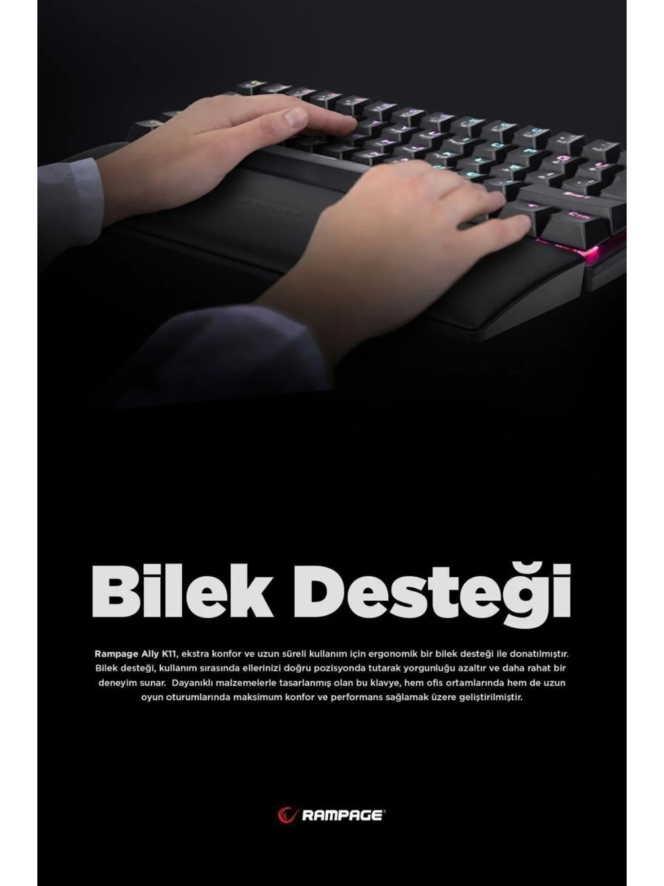 Rampage Ally K11 Siyah TKL Red Switch Kablolu Mekanik Oyuncu Klavyesi Görseli