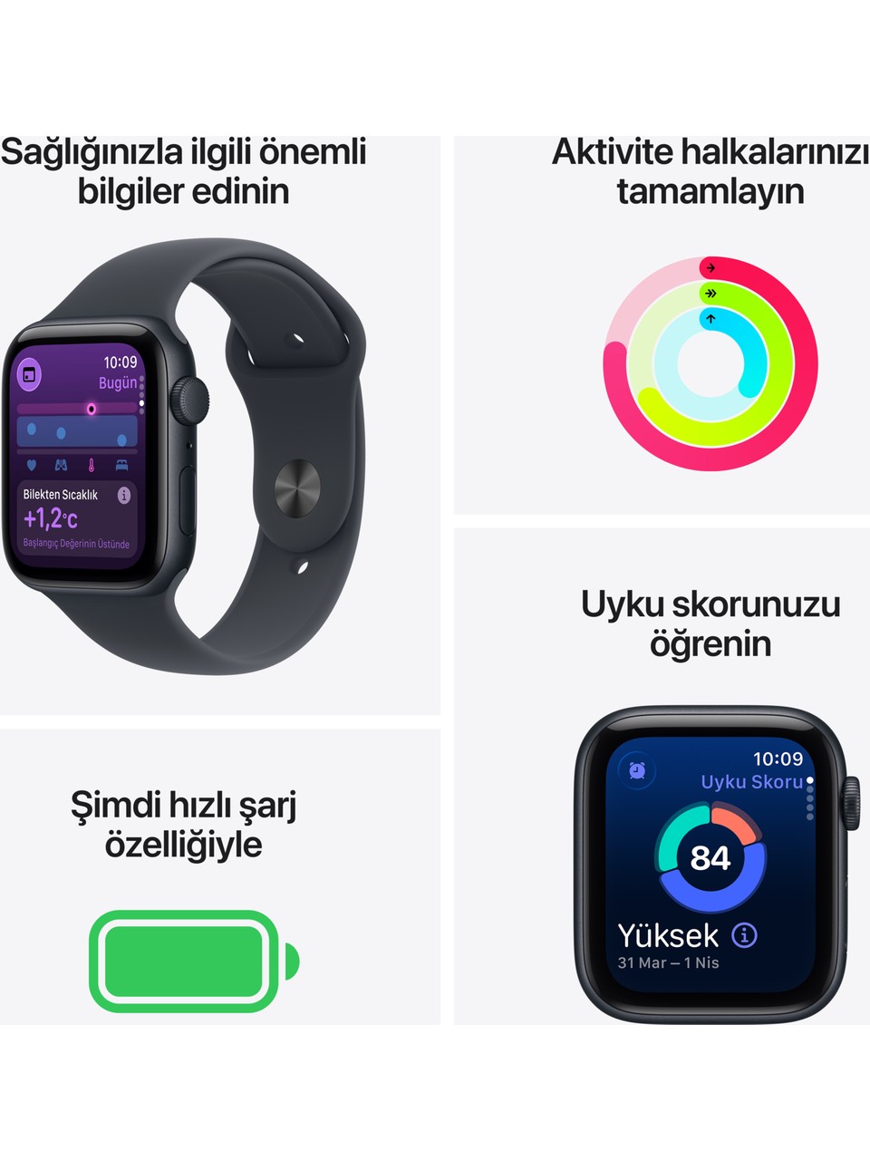 Apple Watch SE 3 GPS 44mm Alüminyum Kasa ve Spor Kordon Akıllı Saat Görseli