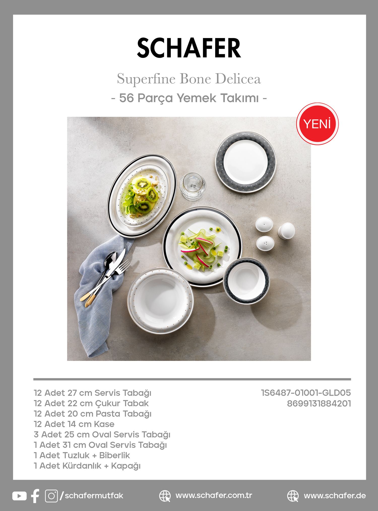 Schafer Superfine Bone Delicea Yemek Takımı 56 Parça-gold05