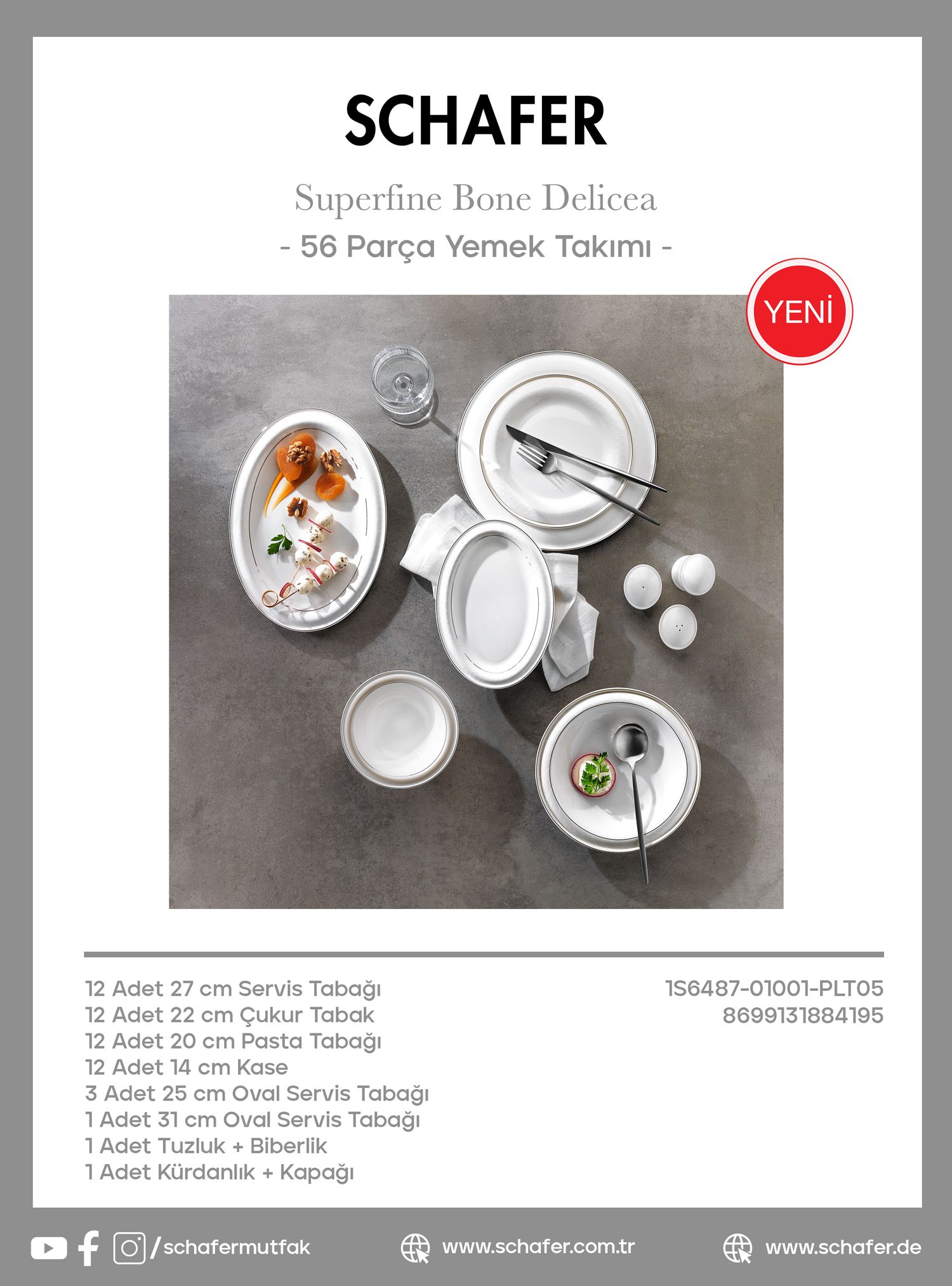 Schafer Superfine Bone Delicea Yemek Takımı 56 Parça-platin05