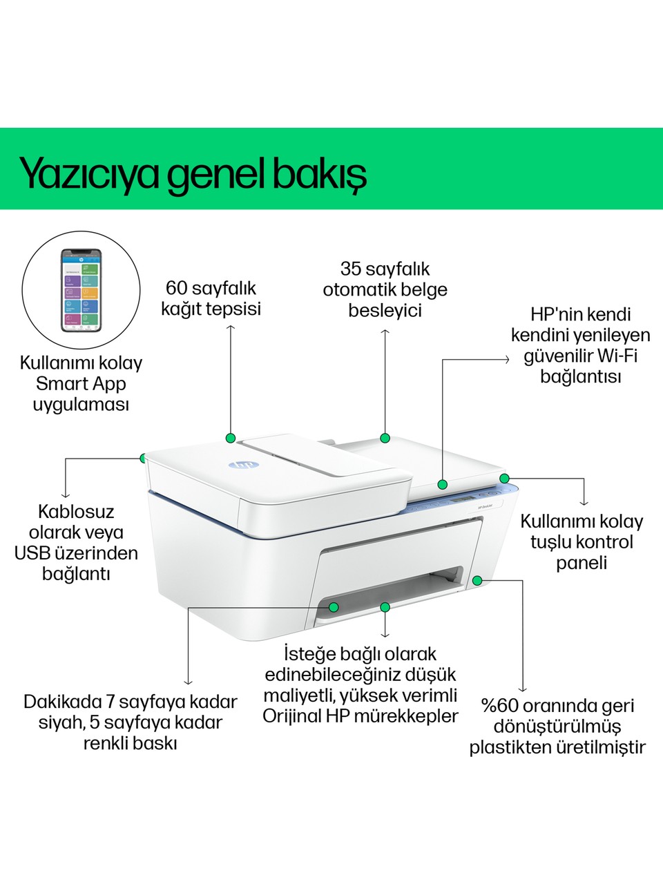 HP DeskJet Ink Advantage 4278 70S64C Wi-Fi +Tarayıcı+Fotokopi+Faks Renkli Çok Fonksiyonlu Yazıcı Görseli