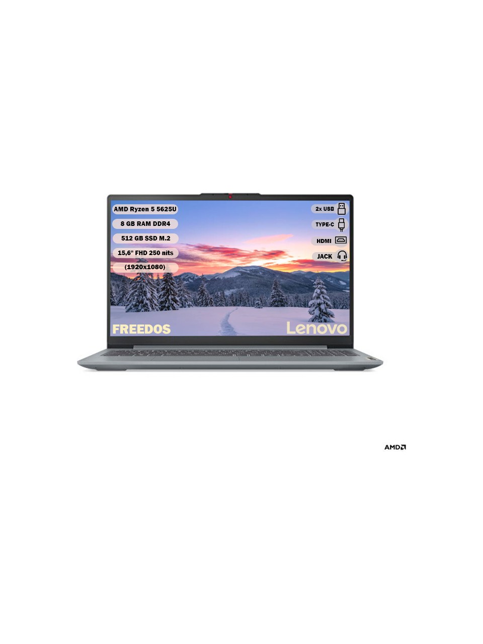 Lenovo IdeaPad Slim 3 82XM00PVTX R5 5625U 8GB 512 GB SSD Rad.Grap. Fdoos 15.6