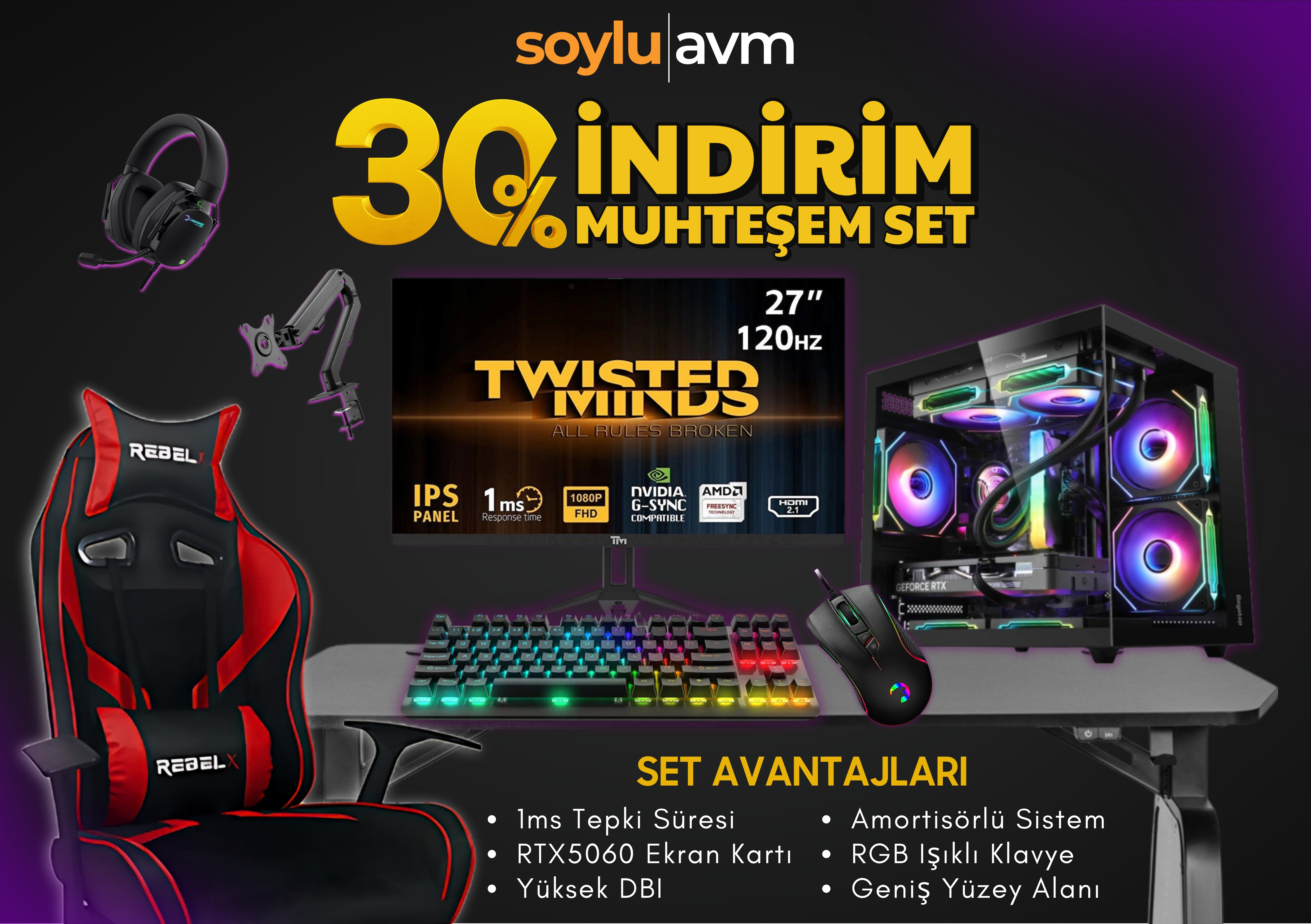 Gamers Arena PCH Eco 7 P. ( 5060 Ekran Kartlı ) Gaming Oyuncu Seti Görseli