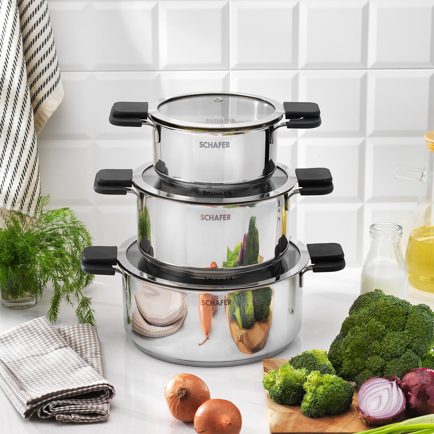 Schafer Iconic Çelik Tencere Seti 6 Parça-Inox Görseli