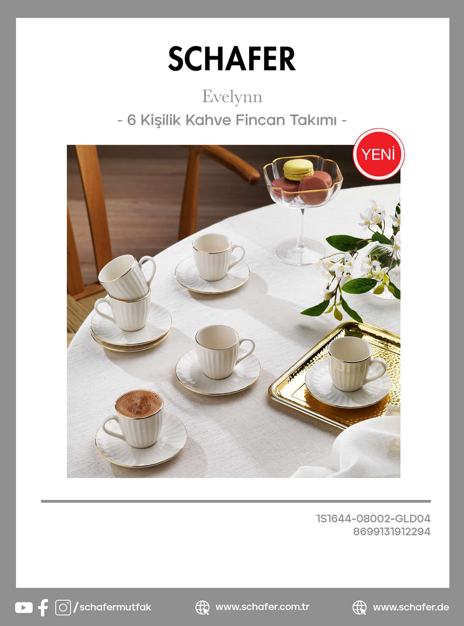 Schafer Evelynn 6 Kişilik Kahve Fincan Takımı 12 Parça-gold04