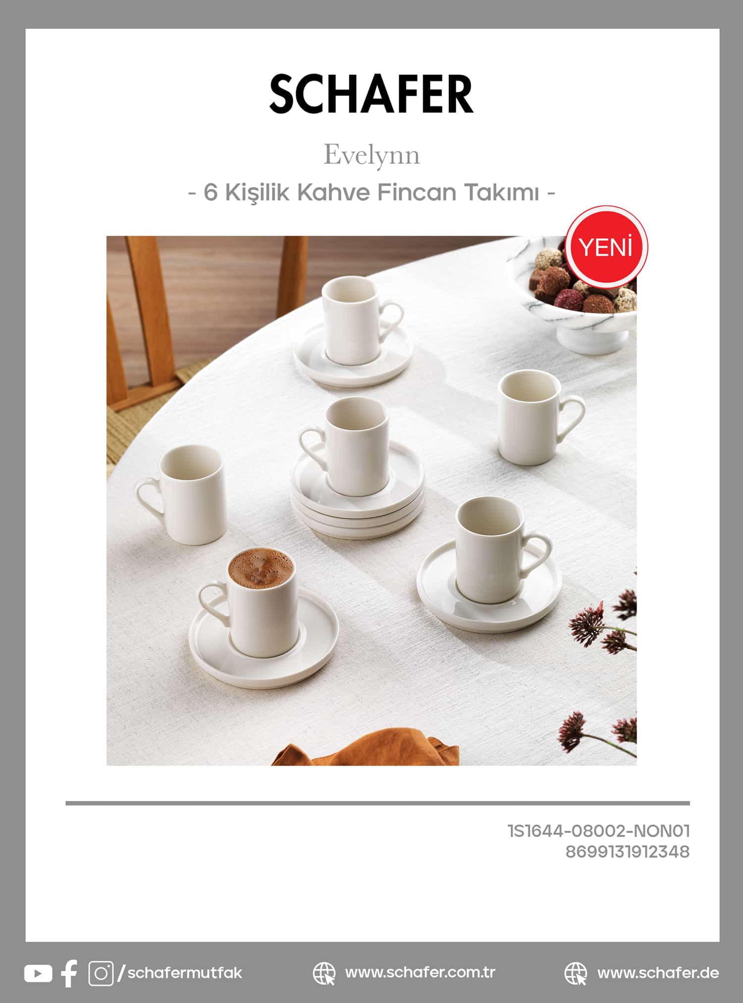 Schafer Evelynn 6 Kişilik Kahve Fincan Takımı 12 Parça-non01