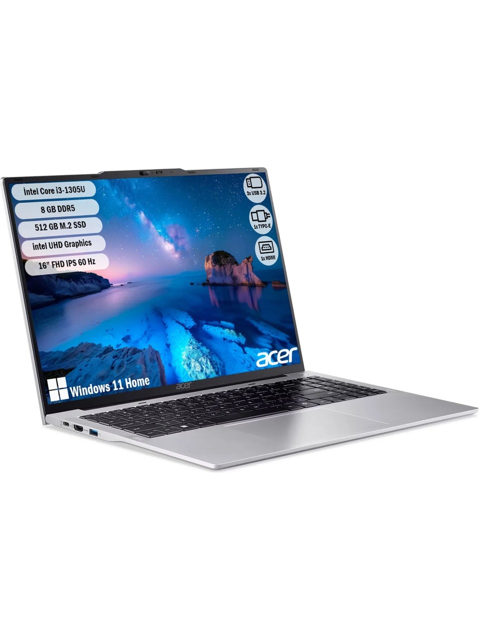 Acer AL16-52P NX.J23EY.002  I3-1305U 8 GB 512SSD Uma 16''fhd W11H Notebook Görseli
