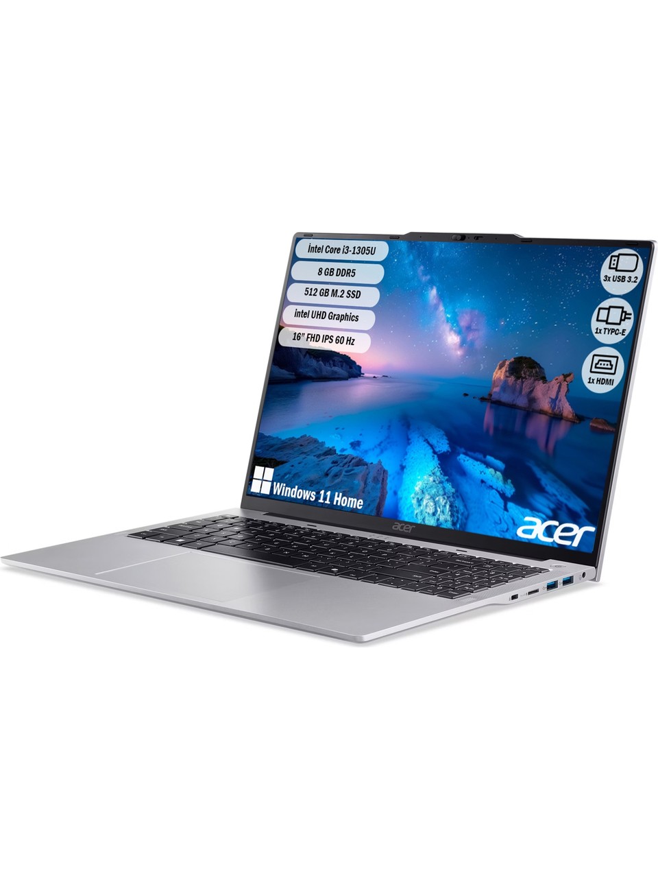 Acer AL16-52P NX.J23EY.002  I3-1305U 8 GB 512SSD Uma 16''fhd W11H Notebook Görseli