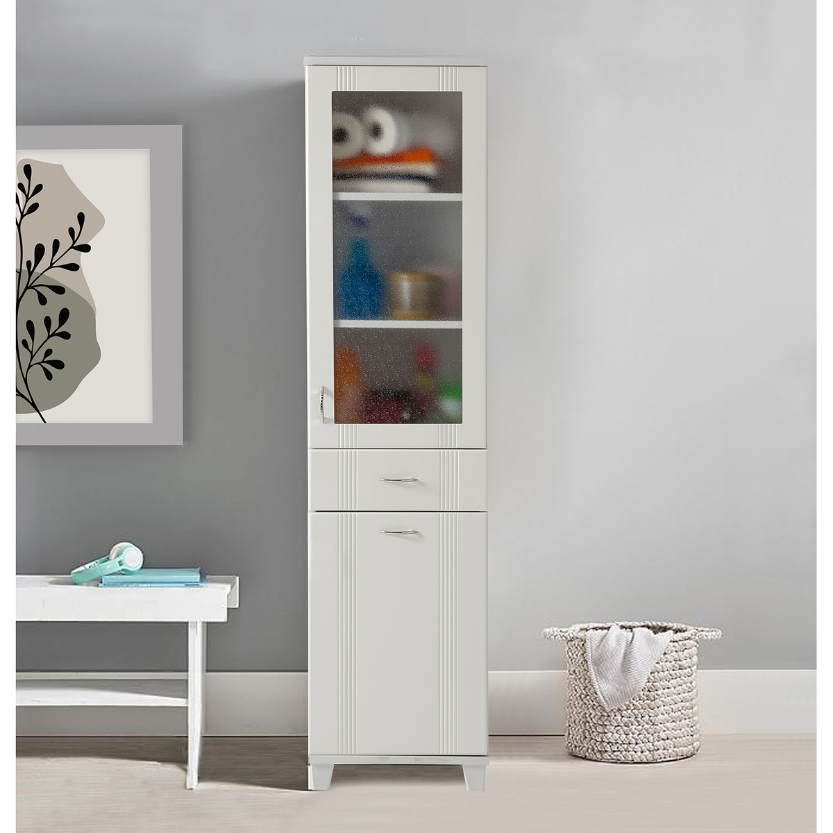 Sembol S 188 Cam Lake Kapaklı Çamaşır Sepetli Dolap 180x45x40 Görseli