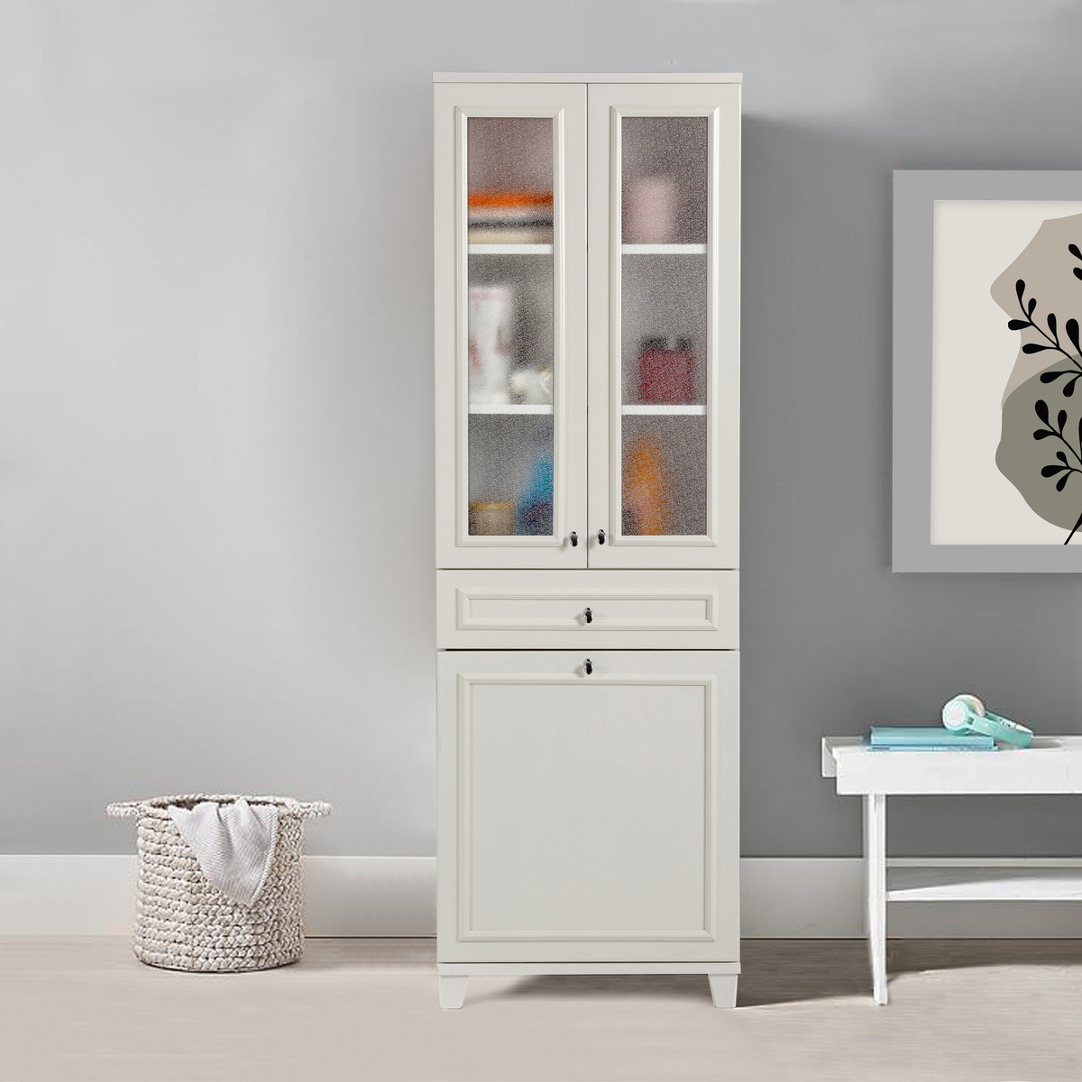 Sembol 183 Çitali Cam Lake Kapaklı Çamaşır Sepetli Dolap 180x60x40 Görseli
