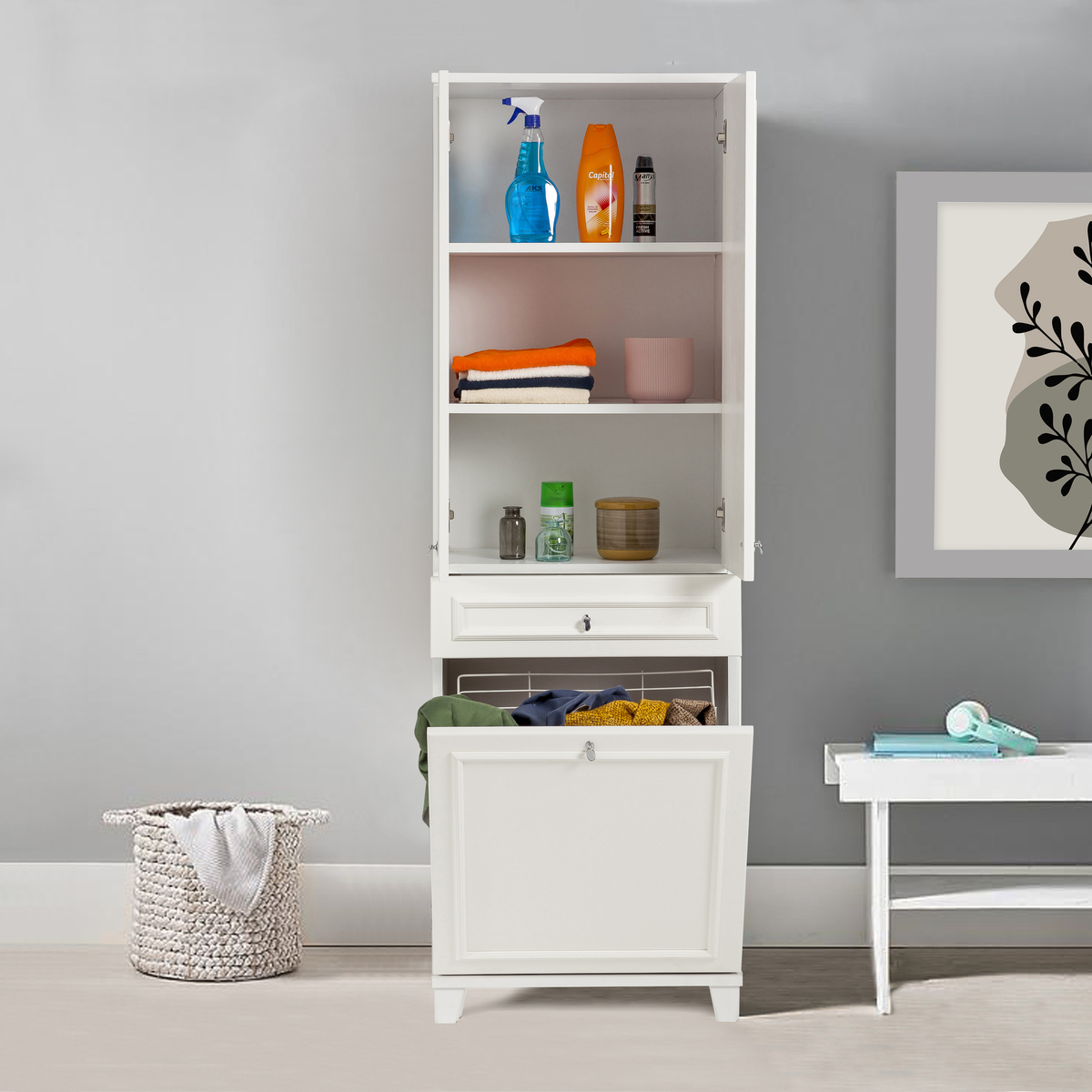 Sembol 183 Çitali Cam Lake Kapaklı Çamaşır Sepetli Dolap 180x60x40 Görseli