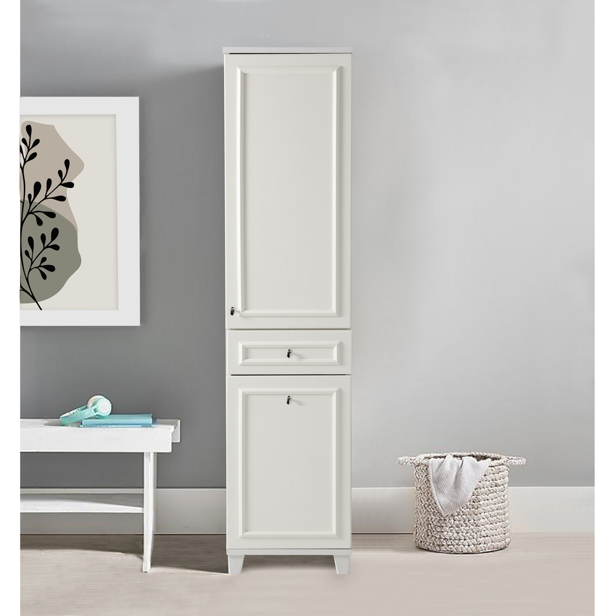 Sembol 187 Çitali Çamaşır Sepetli Lake Kapaklı Dolap 180x45x40 Görseli