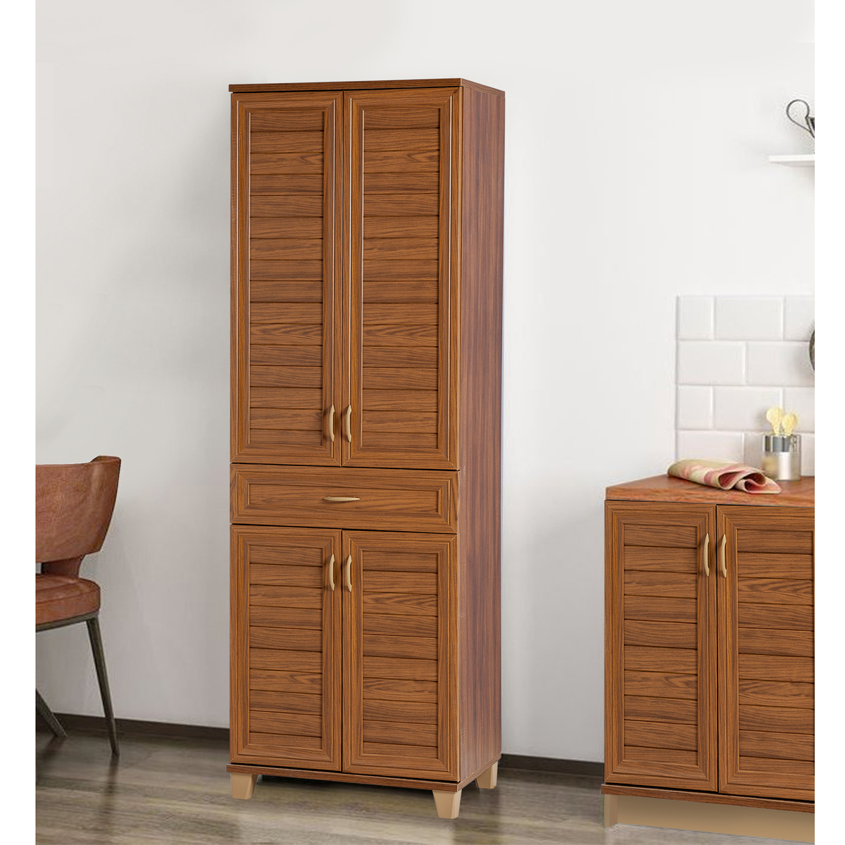 Sembol P 1082 Tek Çekmeceli - 4 Kapaklı Dolap ( Kahve ) 180x60x40