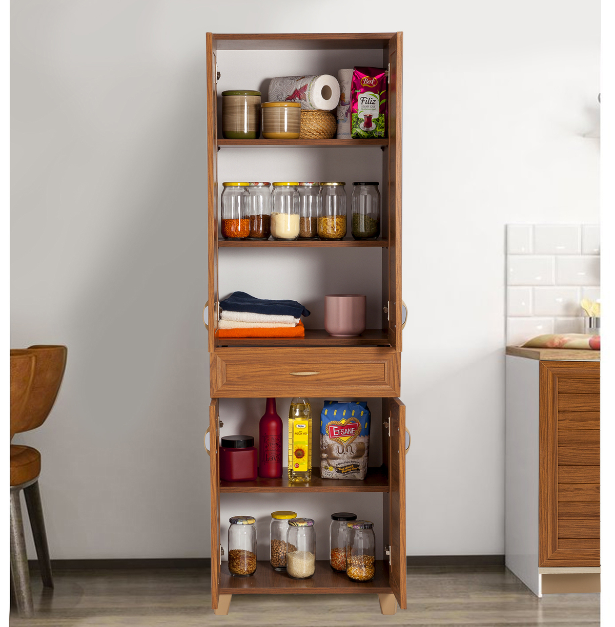 Sembol P 1082 Tek Çekmeceli - 4 Kapaklı Dolap ( Kahve ) 180x60x40 Görseli
