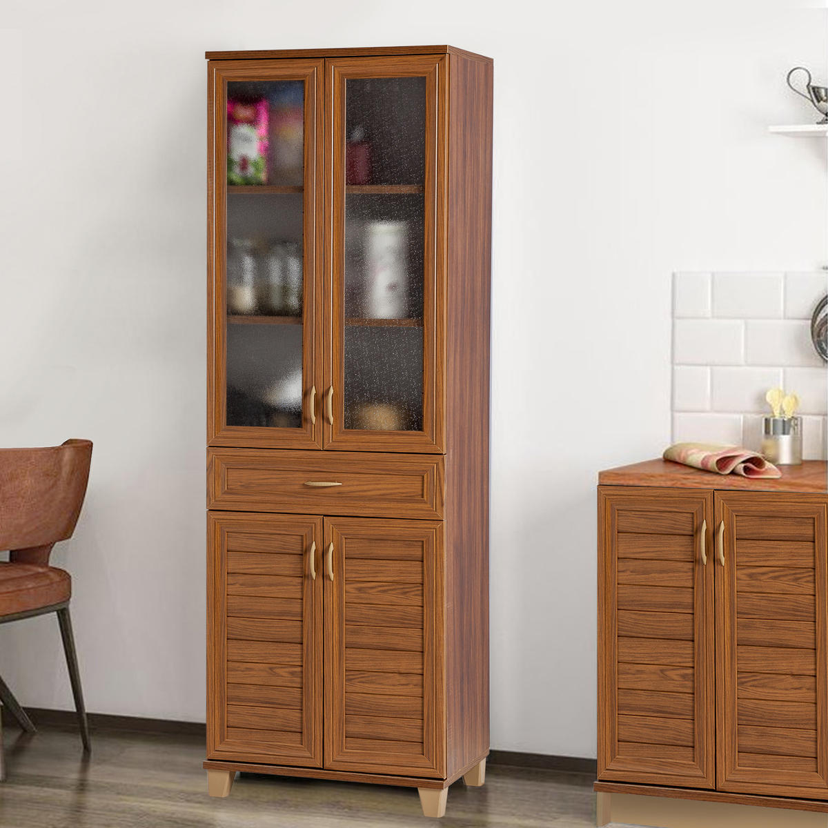 Sembol P 1084 Tek Çekmeceli - 4 Kapaklı Camlı Dolap ( C ) 180x60x40