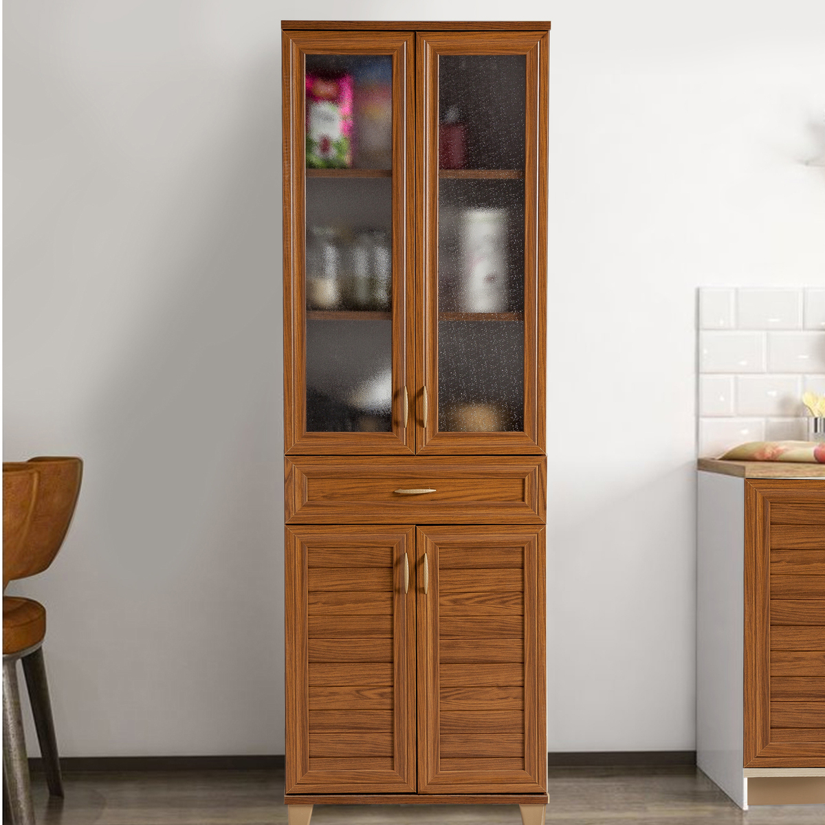 Sembol P 1084 Tek Çekmeceli - 4 Kapaklı Camlı Dolap ( C ) 180x60x40 Görseli