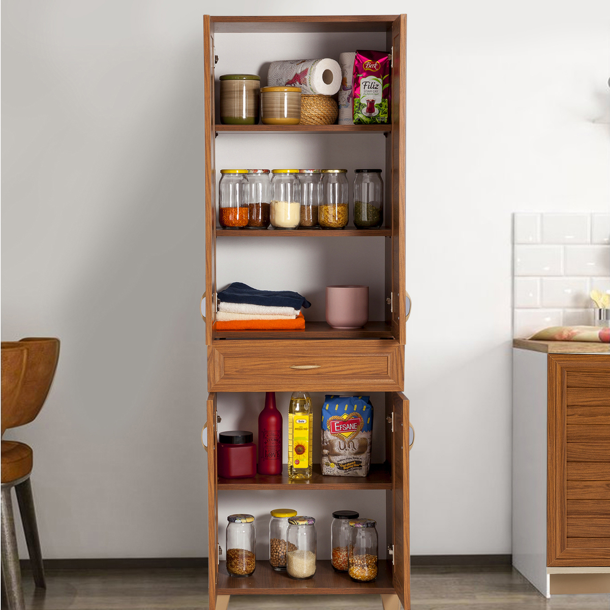 Sembol P 1084 Tek Çekmeceli - 4 Kapaklı Camlı Dolap ( C ) 180x60x40 Görseli