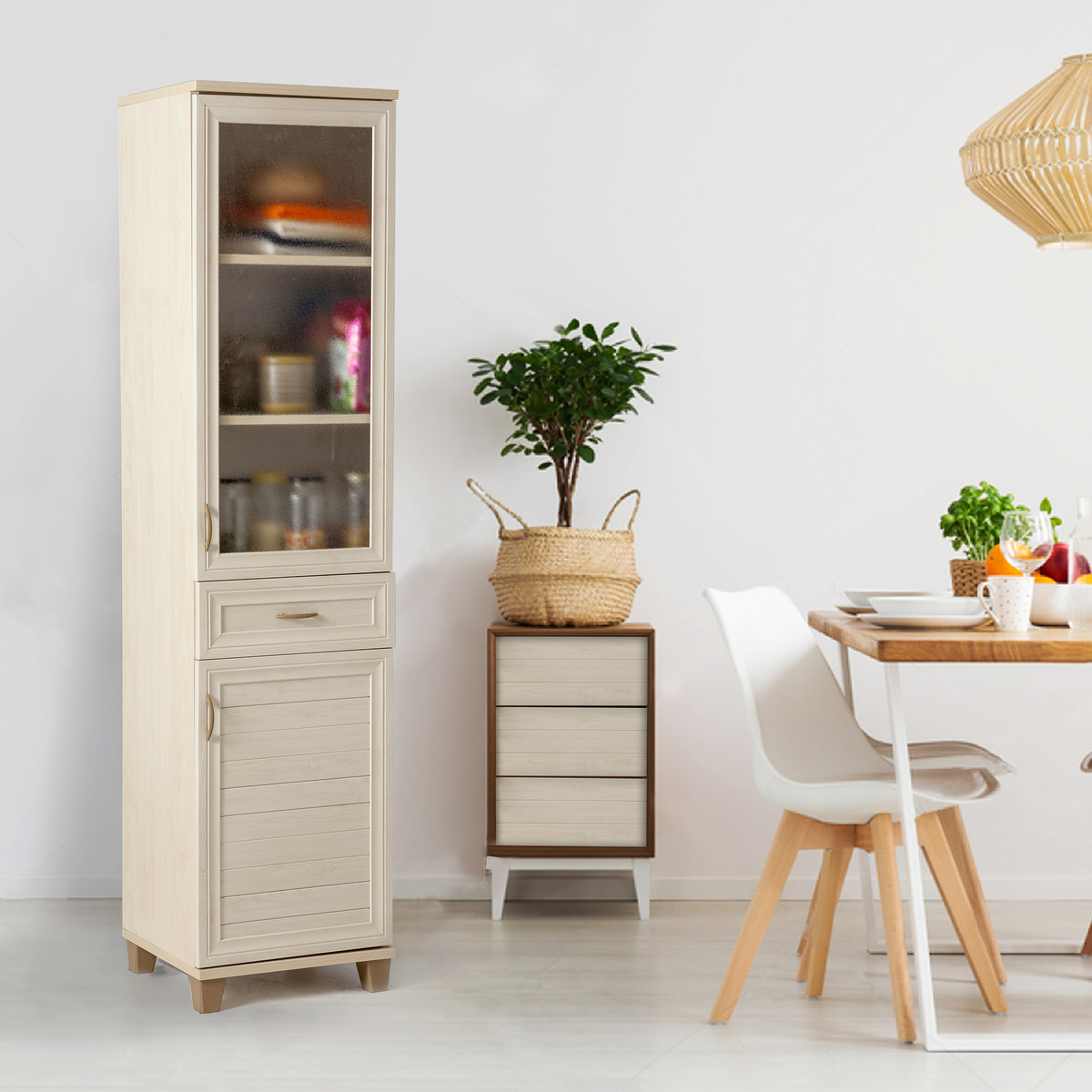 Sembol P 1086 Tek Çekmeceli - 2 Kapaklı Camlı Dolap ( A ) 180x45x40 Görseli