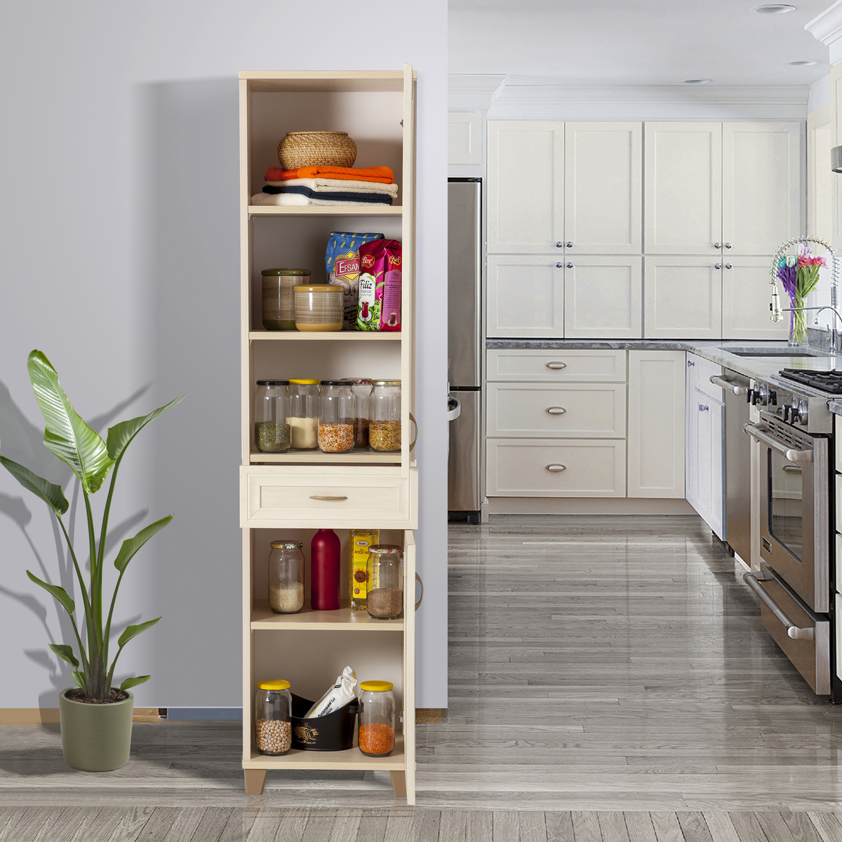 Sembol P 1086 Tek Çekmeceli - 2 Kapaklı Camlı Dolap ( A ) 180x45x40 Görseli