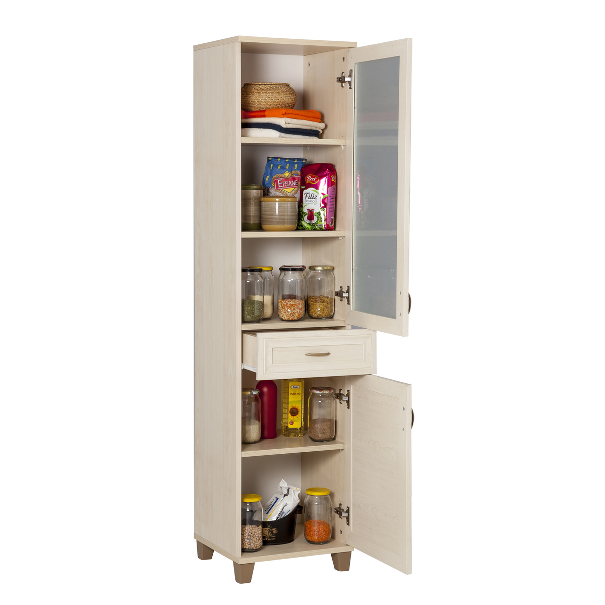 Sembol P 1086 Tek Çekmeceli - 2 Kapaklı Camlı Dolap ( A ) 180x45x40 Görseli