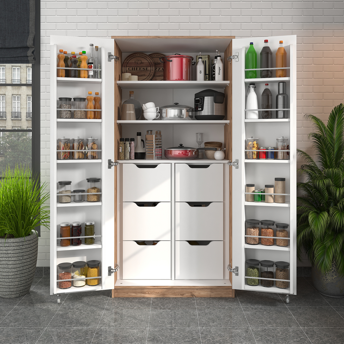 Sembol Kd 08 Kiler Dolabı 2 Kapılı 165 6 Çekmeceli ( AB ) 1830x862x469 Görseli