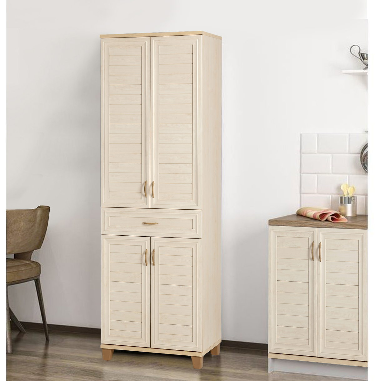 Sembol P 1082 Tek Çekmeceli - 4 Kapaklı Dolap ( Beyaz ) 180x60x40
