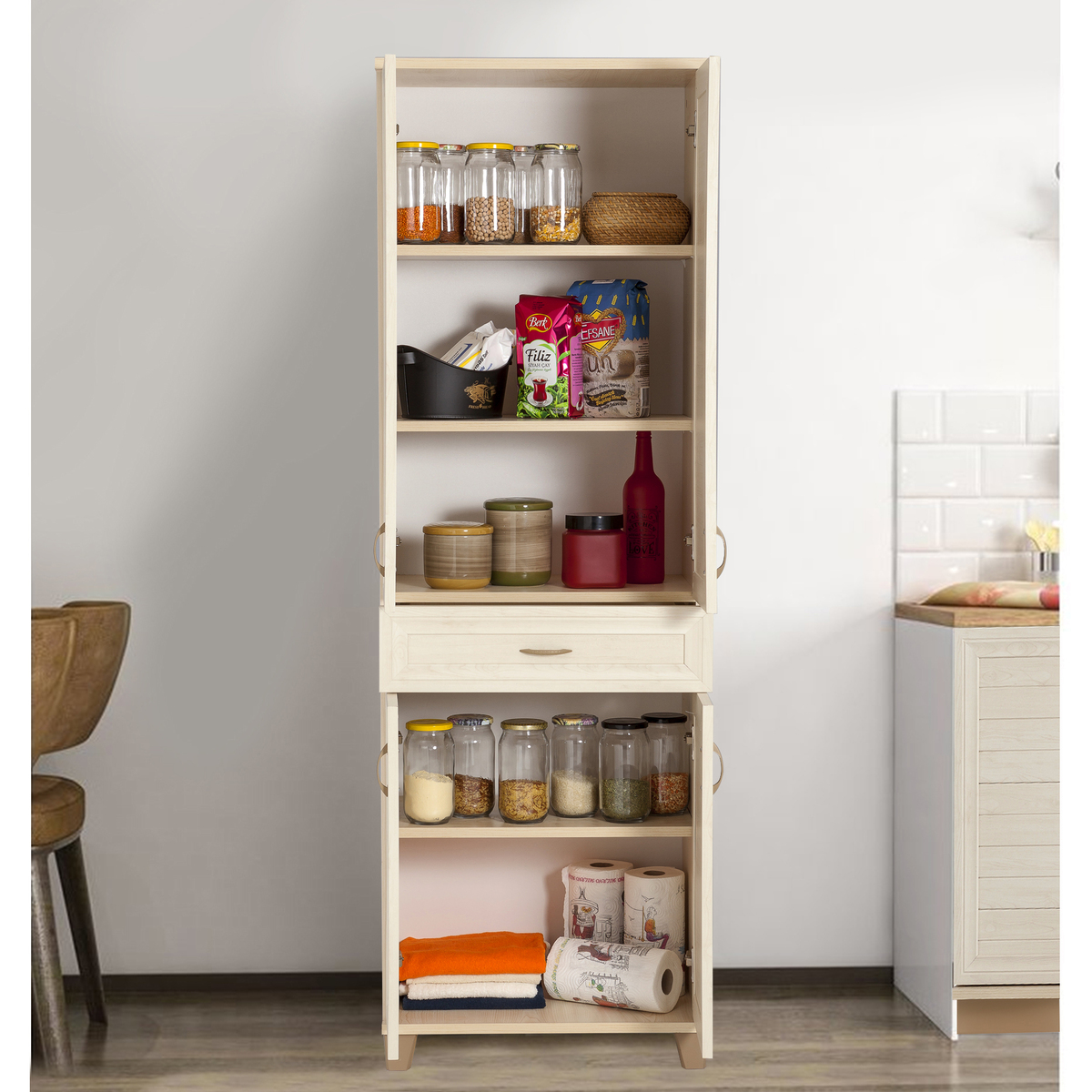 Sembol P 1082 Tek Çekmeceli - 4 Kapaklı Dolap ( Beyaz ) 180x60x40 Görseli