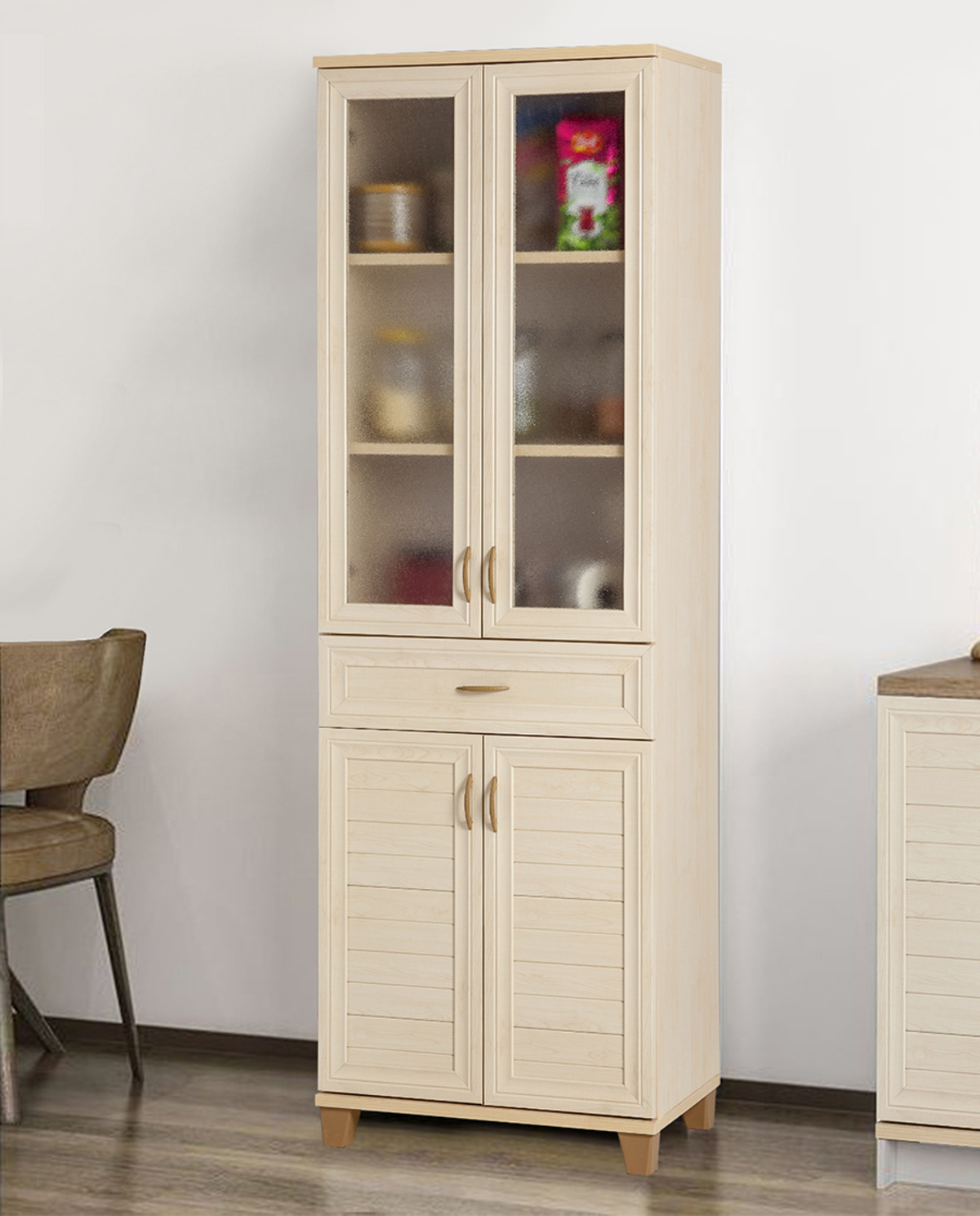 Sembol P 1084 Tek Çekmeceli - 4 Kapaklı Camlı Dolap ( A ) 180x60x40