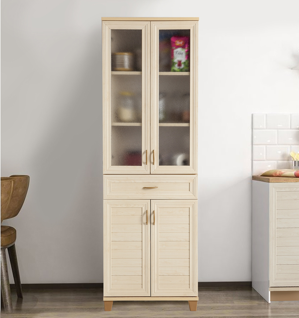 Sembol P 1084 Tek Çekmeceli - 4 Kapaklı Camlı Dolap ( A ) 180x60x40 Görseli