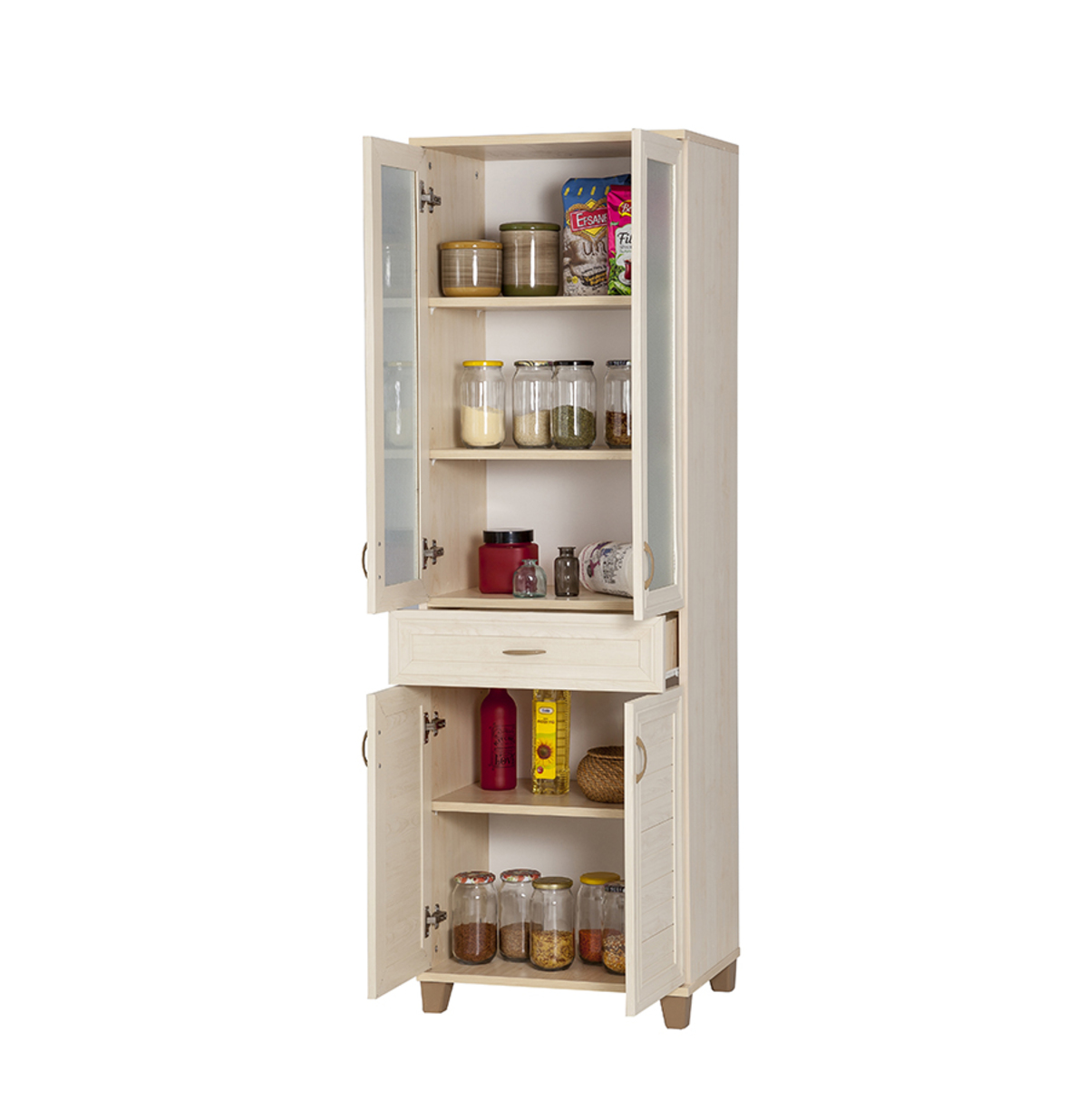 Sembol P 1084 Tek Çekmeceli - 4 Kapaklı Camlı Dolap ( A ) 180x60x40 Görseli
