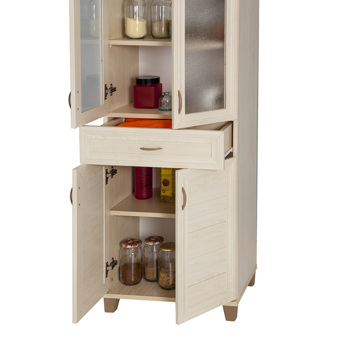 Sembol P 1084 Tek Çekmeceli - 4 Kapaklı Camlı Dolap ( A ) 180x60x40 Görseli