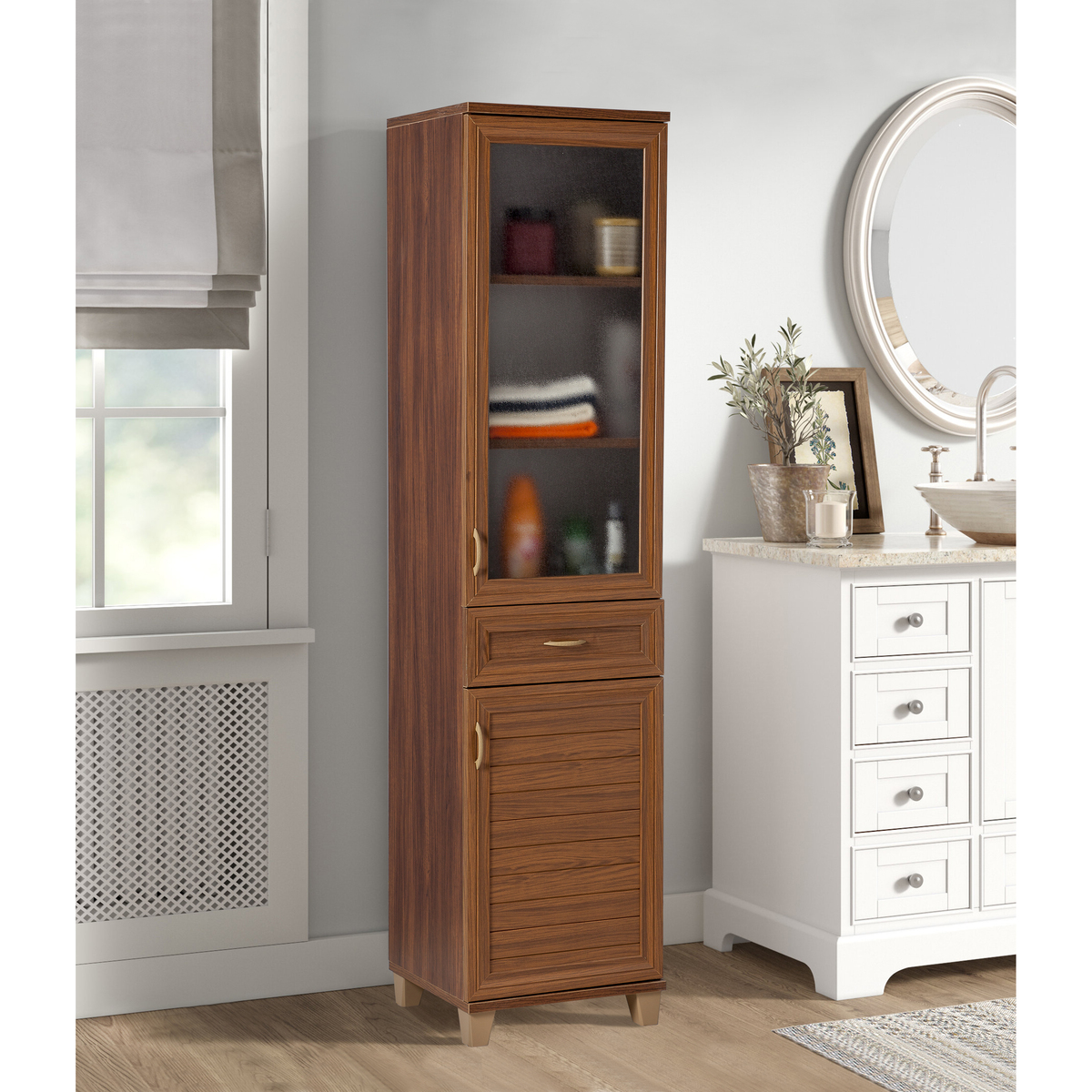 Sembol P 1086 Tek Çekmeceli - 2 Kapaklı Camlı Dolap ( C ) 180x45x40