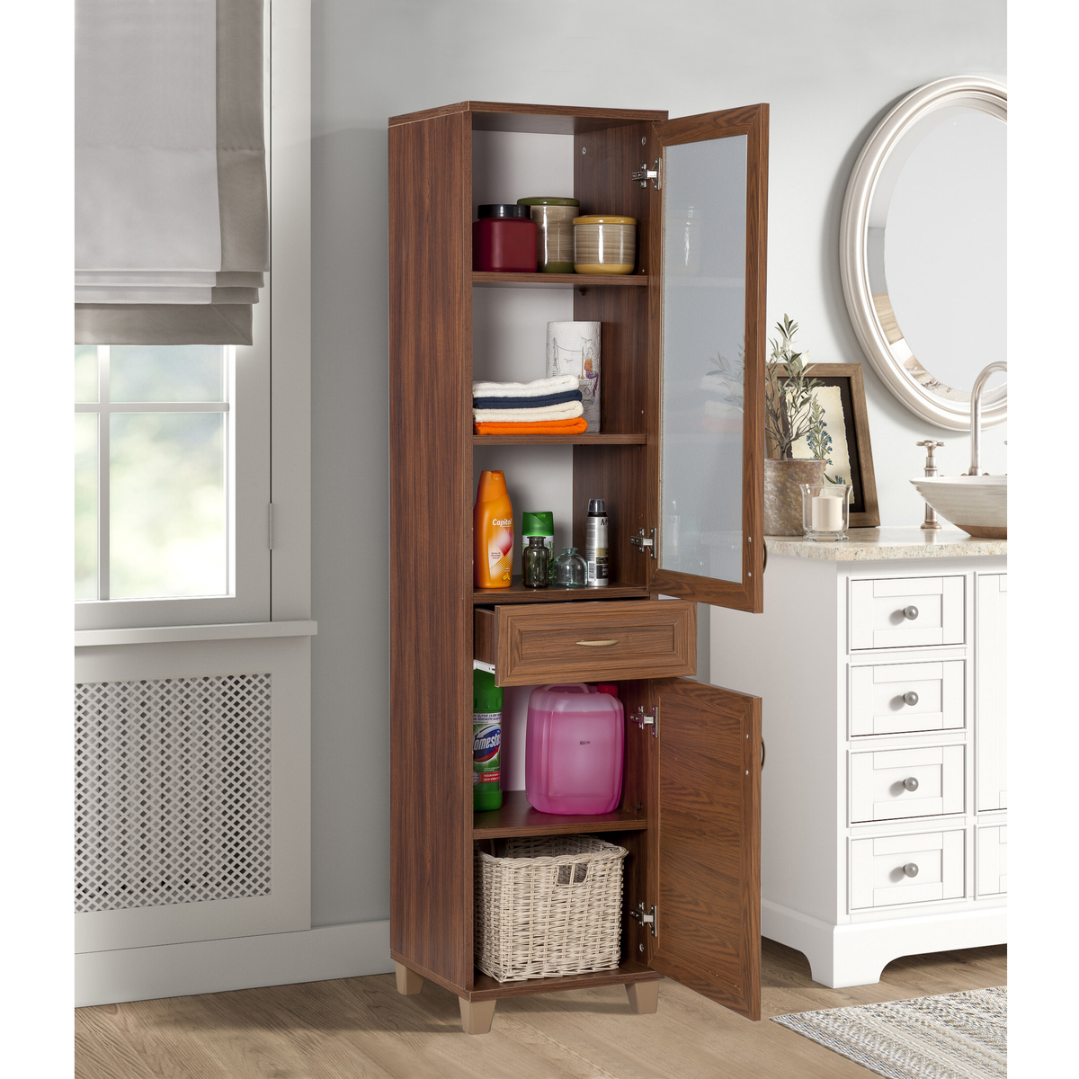 Sembol P 1086 Tek Çekmeceli - 2 Kapaklı Camlı Dolap ( C ) 180x45x40 Görseli