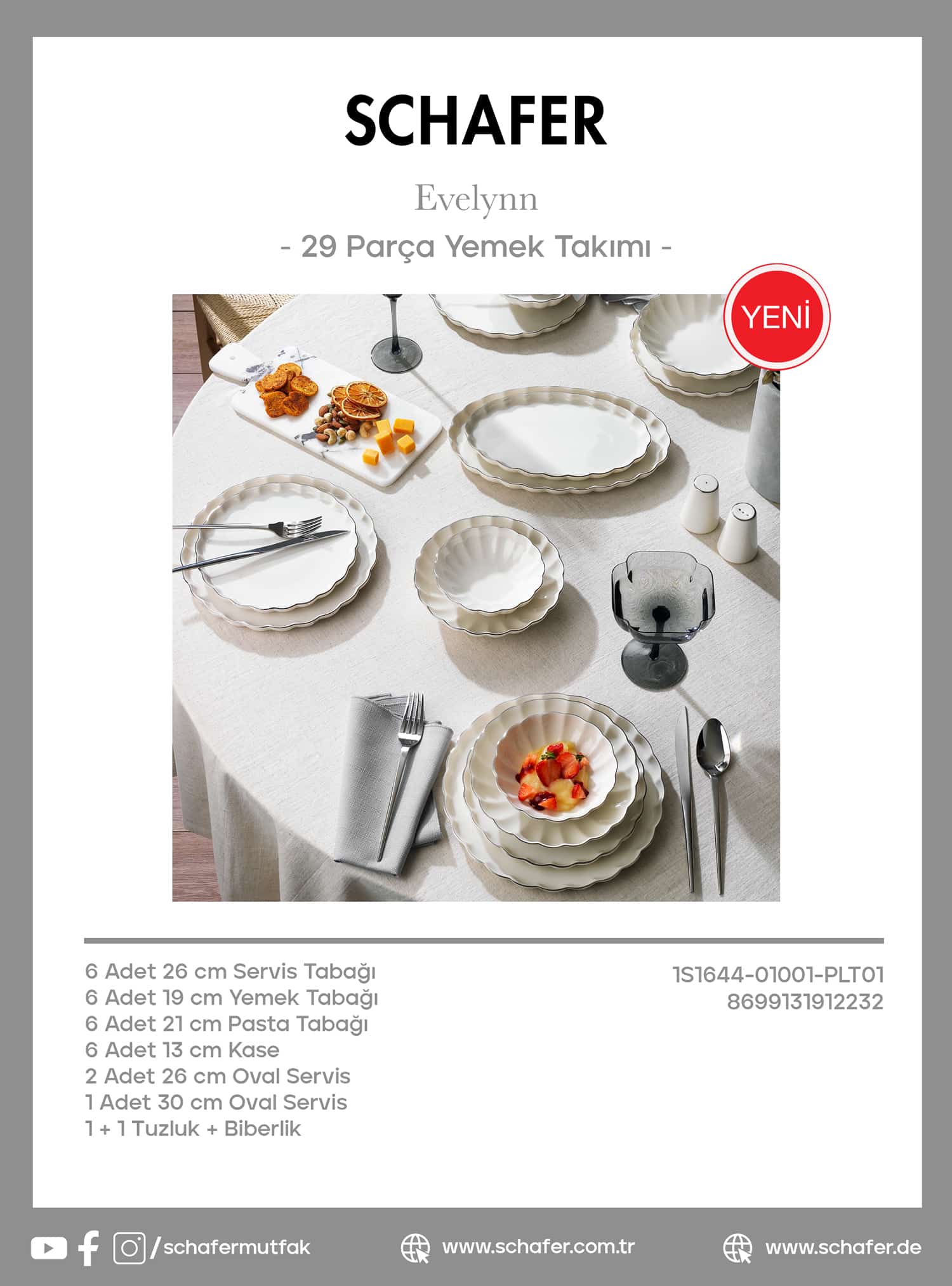 Schafer Evelynn Yemek Takımı 29 Parça-platin