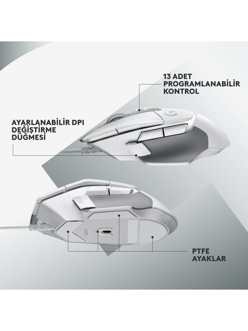 Logitech G502 X 910-006147 Beyaz Optik Kablolu Oyuncu Mouse Görseli