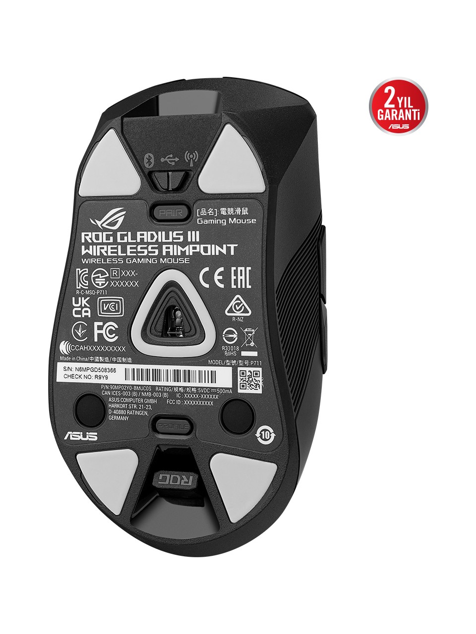 Asus ROG Gladius III Wireless AimPoint Siyah Optik Kablolu/Kablosuz Oyuncu Mouse Görseli