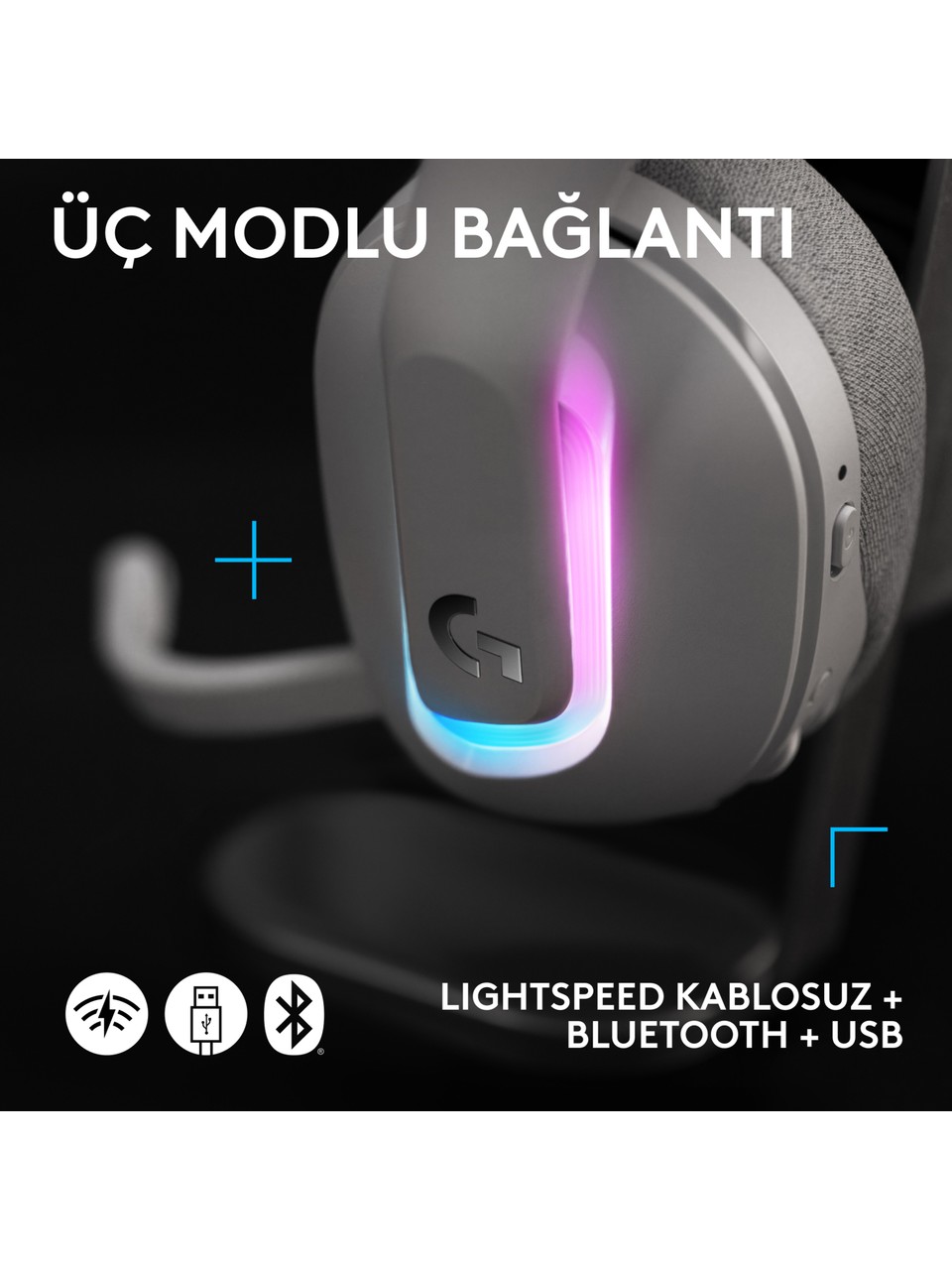 Logitech G522 Lightspeed Beyaz RGB Kablolu/Kablosuz Kulak Üstü Oyuncu Kulaklığı Görseli