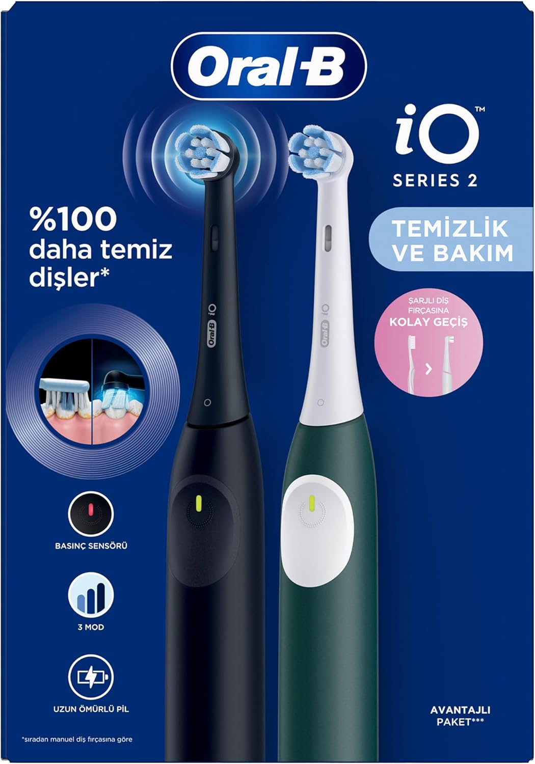 Oral-B iO 2 Şarjlı Diş Fırçası Seti 2'li Gece Siyahı & Yeşil