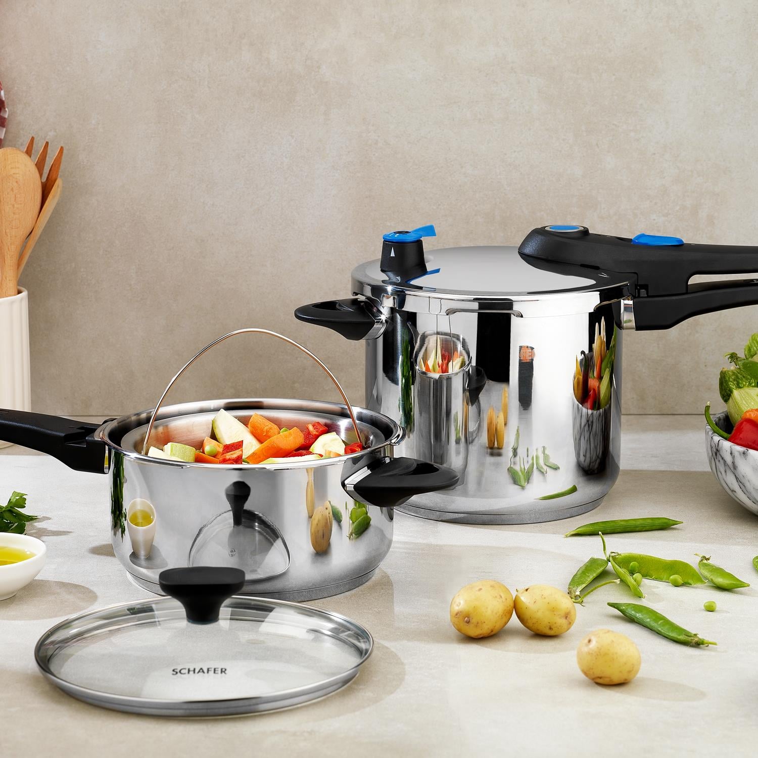 Schafer Gusto Chef 2 Li Düdüklü Tencere Seti 4+7 L 4 Parça-Inox01