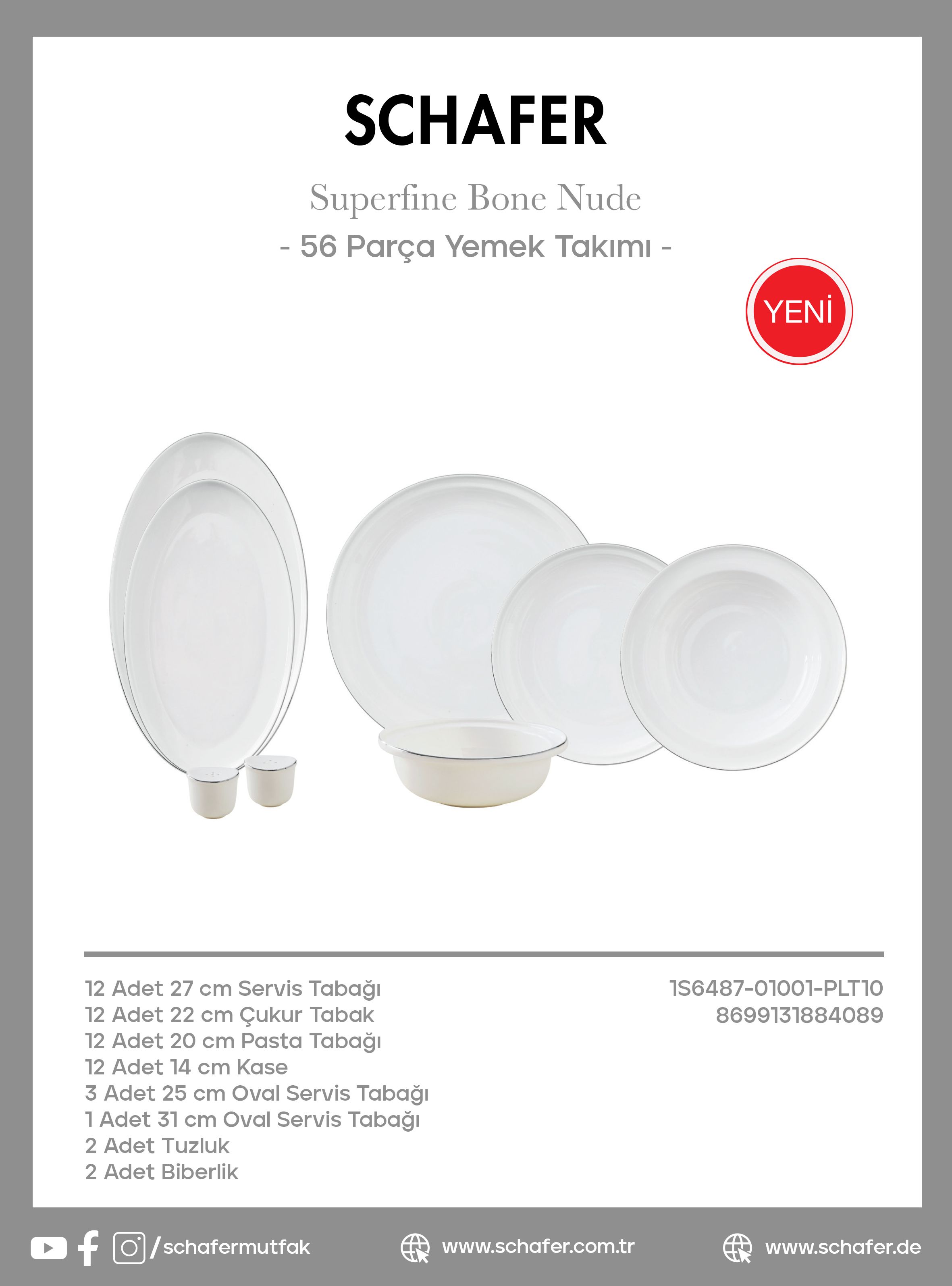 Schafer Superfine Bone Nude Yemek Takımı 56 Parça-platin