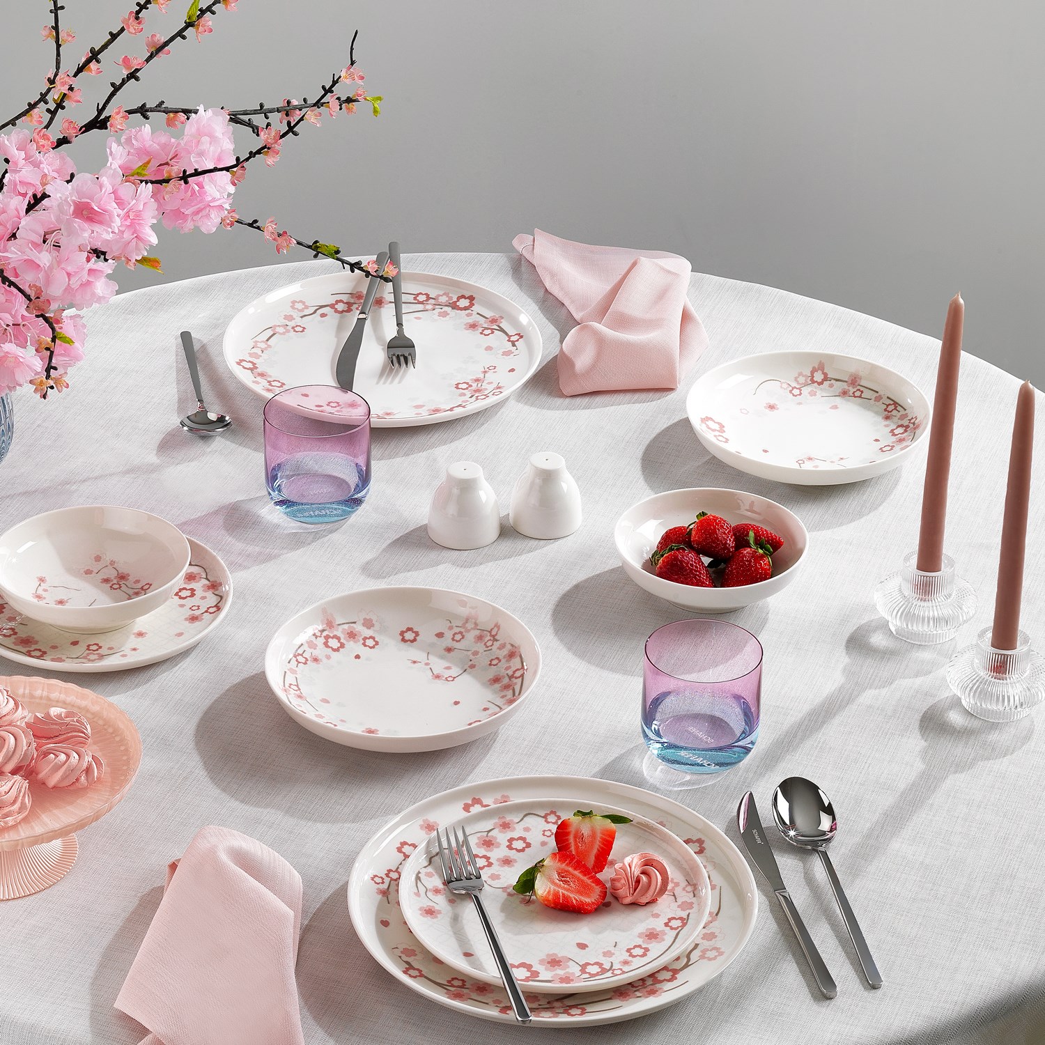 Schafer Sakura 8 Kişilik Yemek Takımı 70 Parça+8 parça Pure Bardak Takımı Görseli