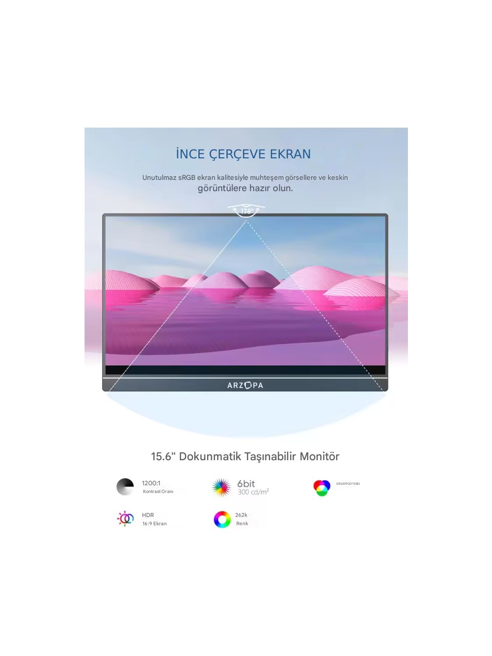 Arzopa A1t 15.6 İnç 60hz Full Hd Ips Type-c Dokunmatik Taşınabilir Monitör Görseli