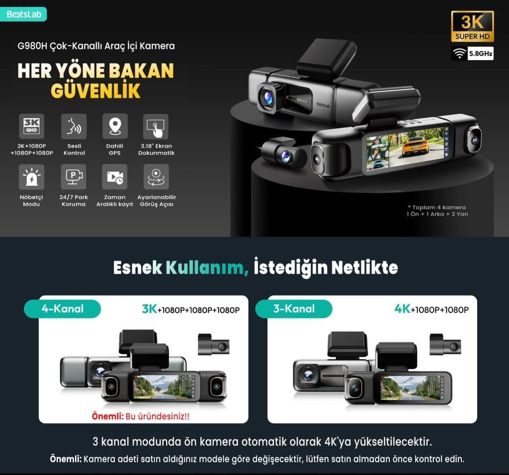 Botslab 360+ G980H Pro 4 Kameralı Araç Kamerası Seti Görseli