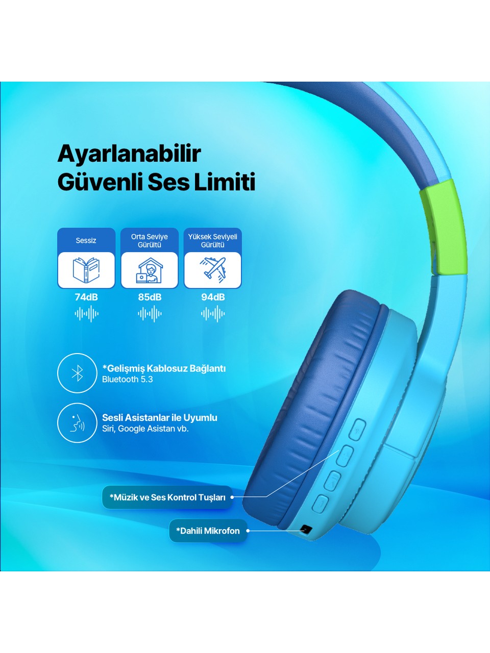 Ttec Soundbuddy 3 2km171gm Kulaküstü Kablosuz Bluetooth Çocuk Kulaklığı Gök Mavisi Görseli
