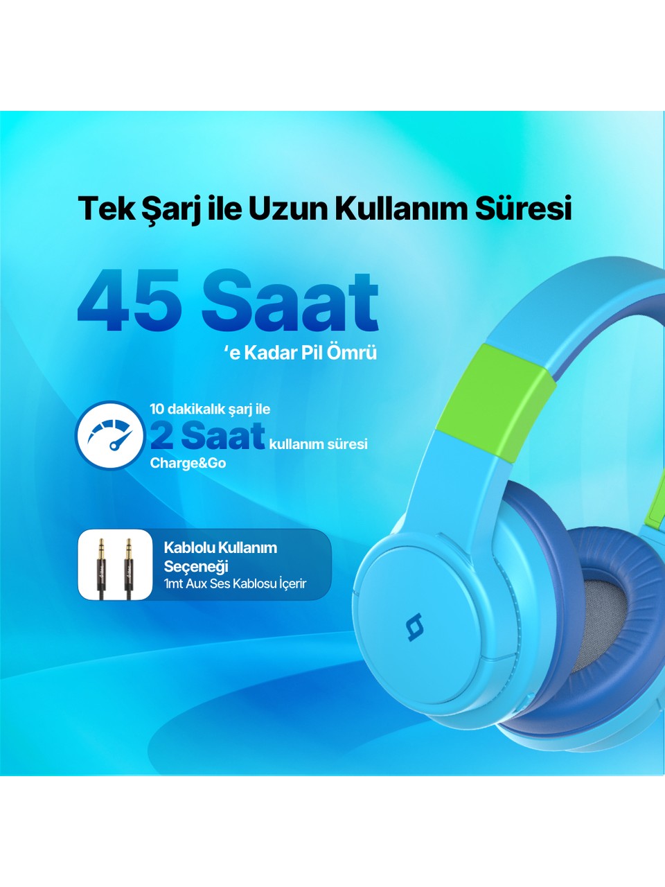 Ttec Soundbuddy 3 2km171gm Kulaküstü Kablosuz Bluetooth Çocuk Kulaklığı Gök Mavisi Görseli