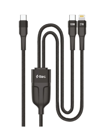 Ttec Alumicable Duo 2dk56s Usb-c – Usb-c + Lightning 100w 150cm Hızlı Şarj Kablosu