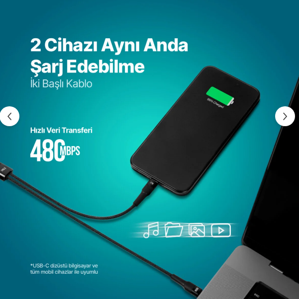 Ttec Alumicable Duo 2dk56s Usb-c – Usb-c + Lightning 100w 150cm Hızlı Şarj Kablosu Görseli